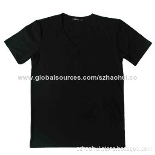 Men's v-neck black plain t-shirt w/spandex, various colors available, OEM custom service accepted